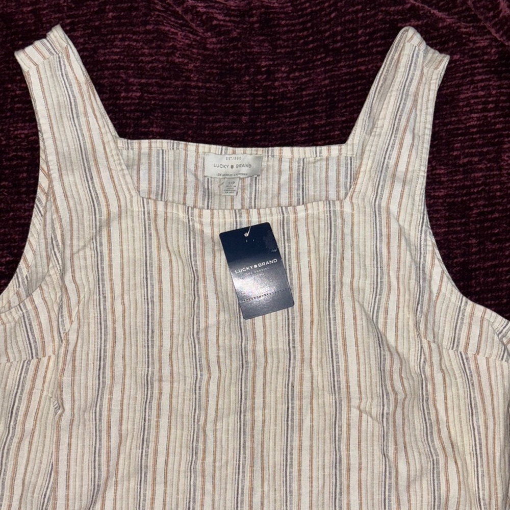 (40) Lucky Brand Tan and Cream Ribbed Sleeveless Tank Top